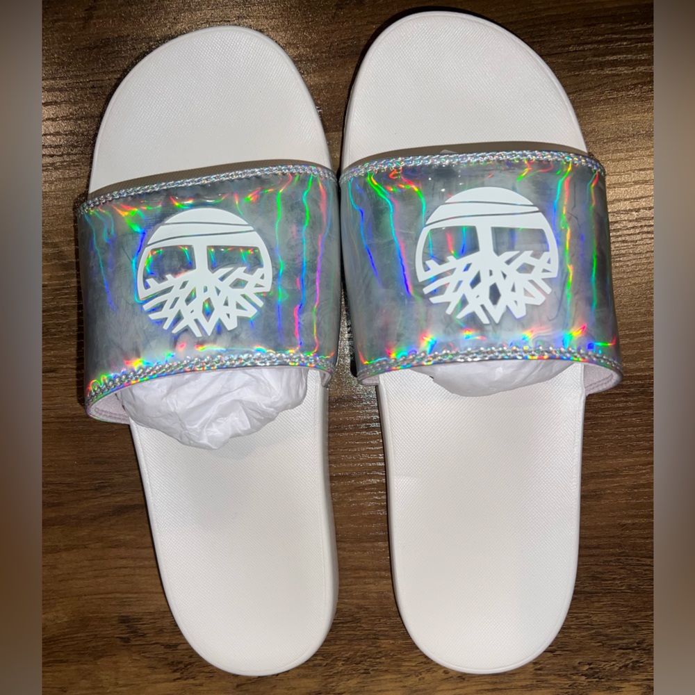 Iridescent Timberland Slide Sandals with White Footbed